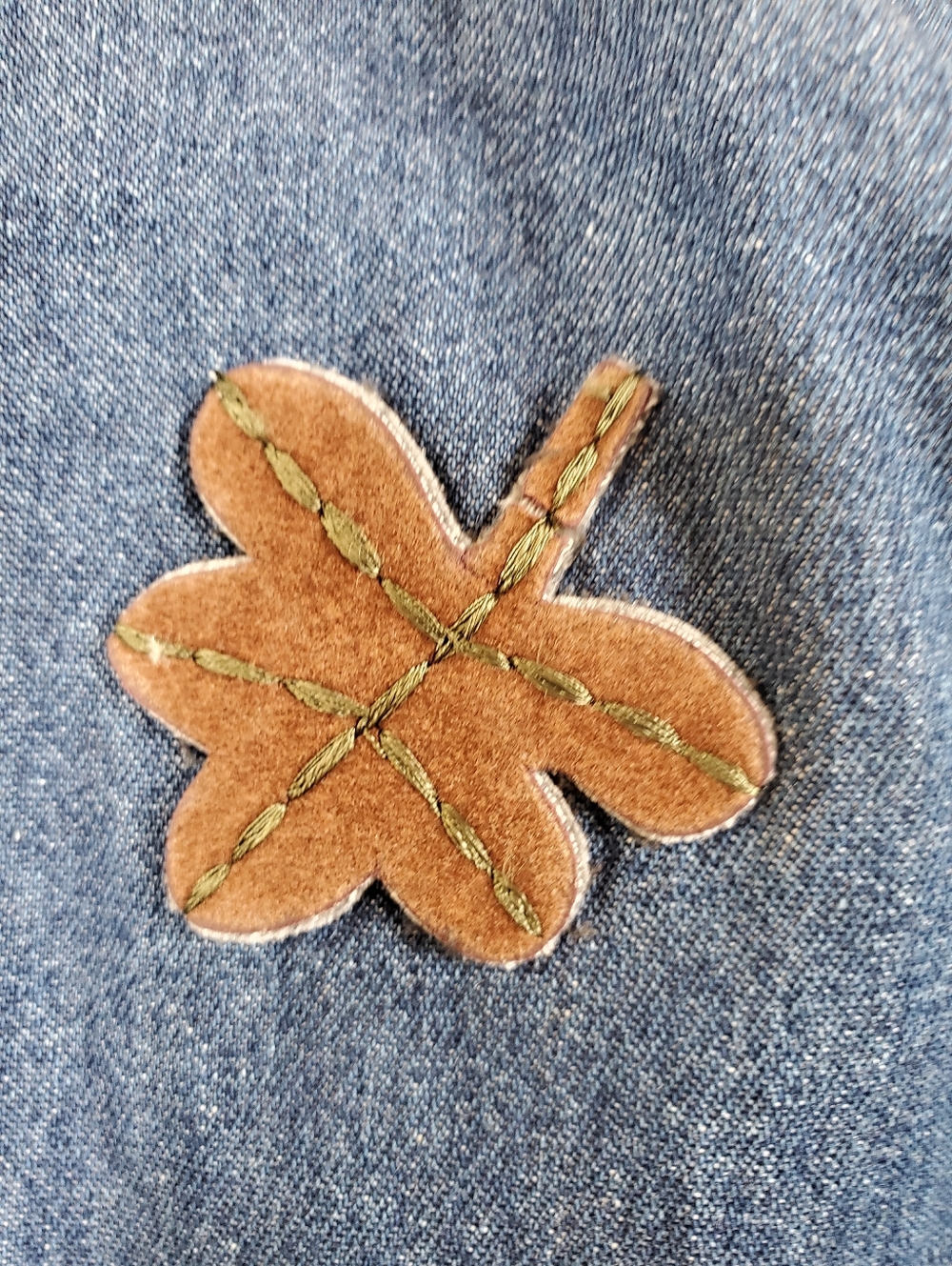 Victoria Jones Appliqué Leather Autumn Leaves Jean Vest Hood Vintage - Picture 13 of 15